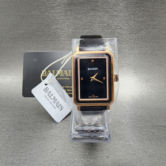 Balmain Eirini Tank Watch Women 25mm Black Dial Rose Gold Tone Octagon0