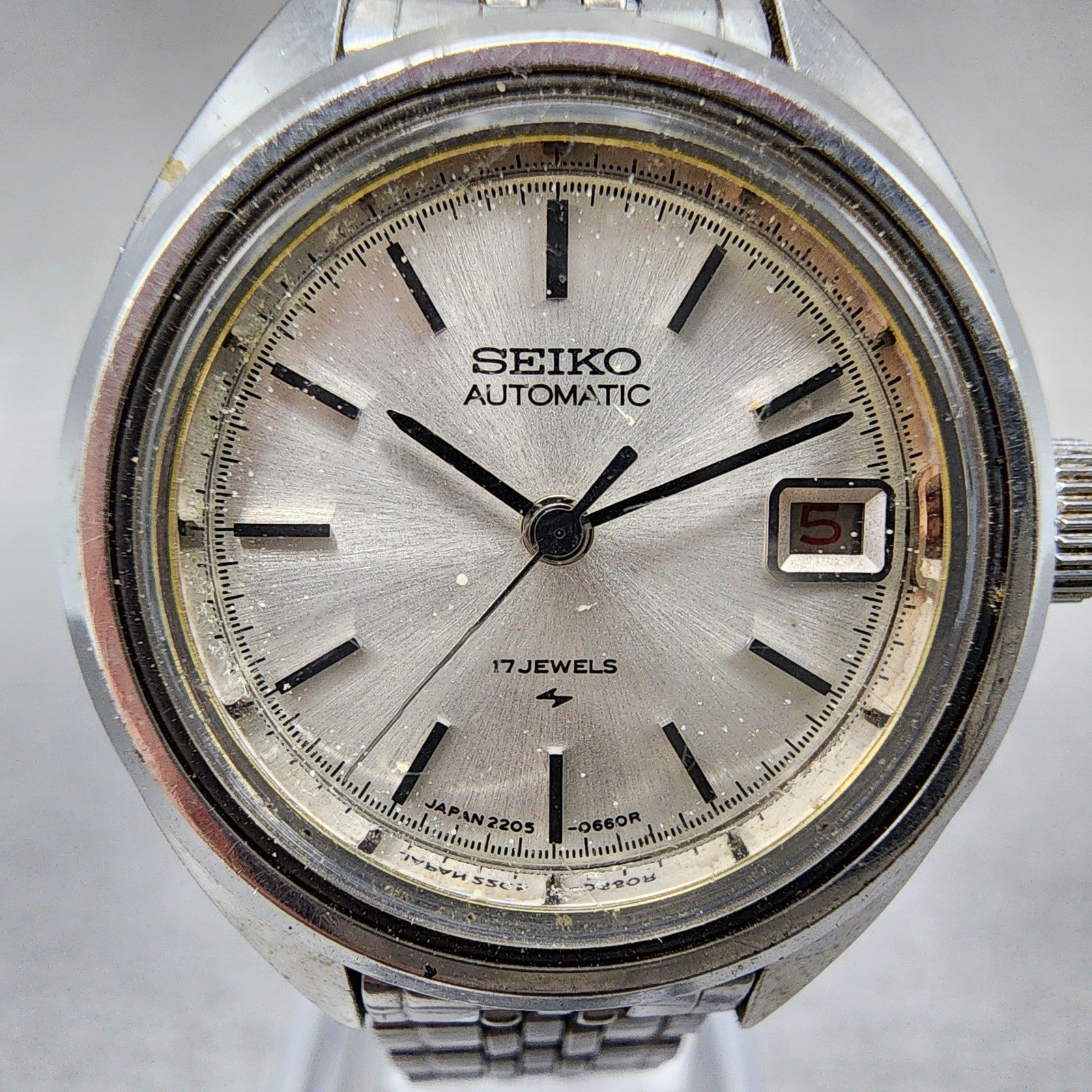 Seiko Automatic Watch Women 25mm Silver Dial Silver Tone Date 22050420 Runs1