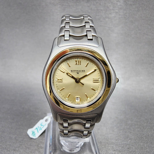 Wittnauer Watch Women 26mm Champagne Dial Two Tone 18K Gold Round New Battery0
