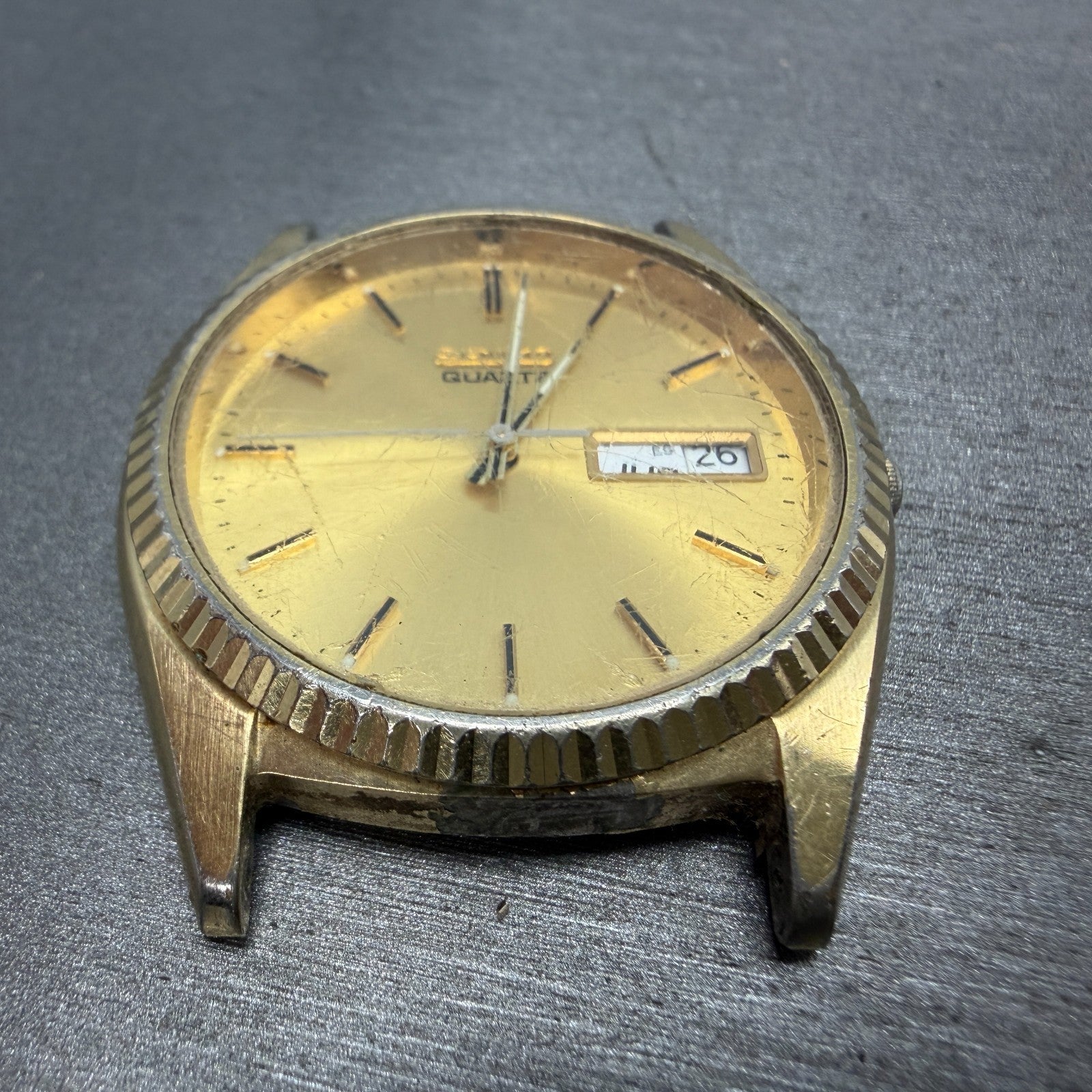 Seiko President Watch Men 37mm Gold Dial Gold Tone Daydate 7N43-8110 PARTS VTG3