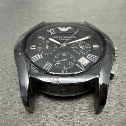 Emporio Armani Ceramica Watch Men 42mm Black Dial White Ceramic Date CRACK Works1