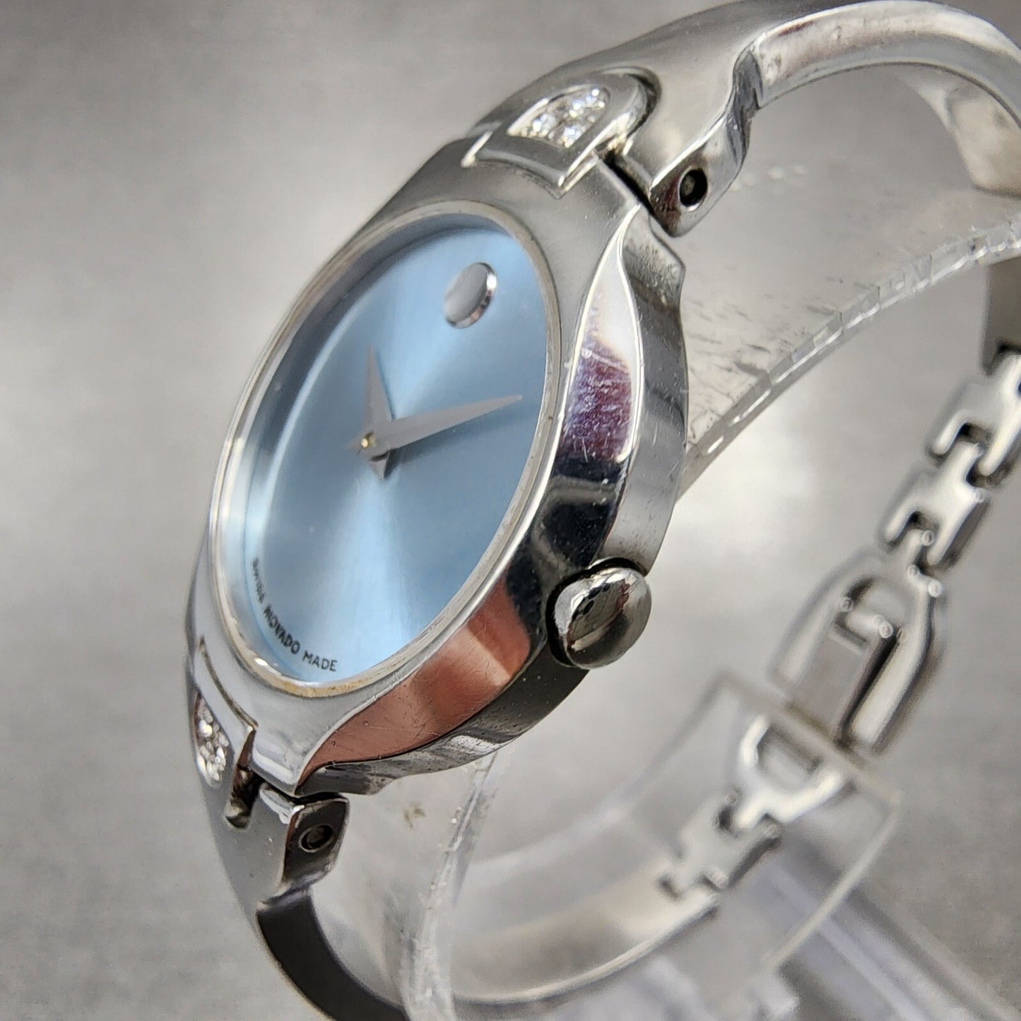 Movado Kara Watch Women 24m Blue Dial Steel Diamond Accent 84A11846 New Batt2