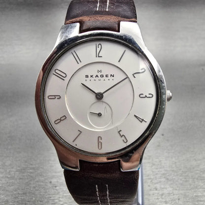 Skagen Watch Men 34mm White Dial Silver Tone Round 433LSL1 READ!!!!! New Battery0
