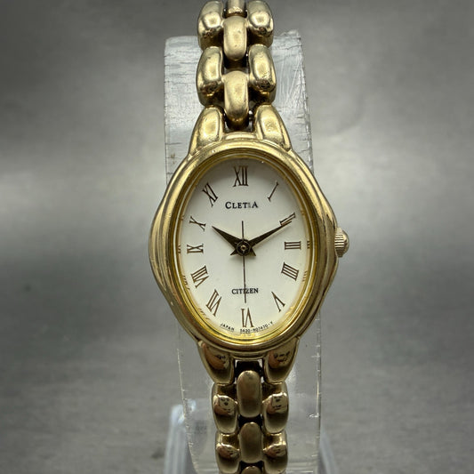 Citizen Cletia Watch Women 18mm White Dial Gold Tone Ova 5431-H04082 New Battery0