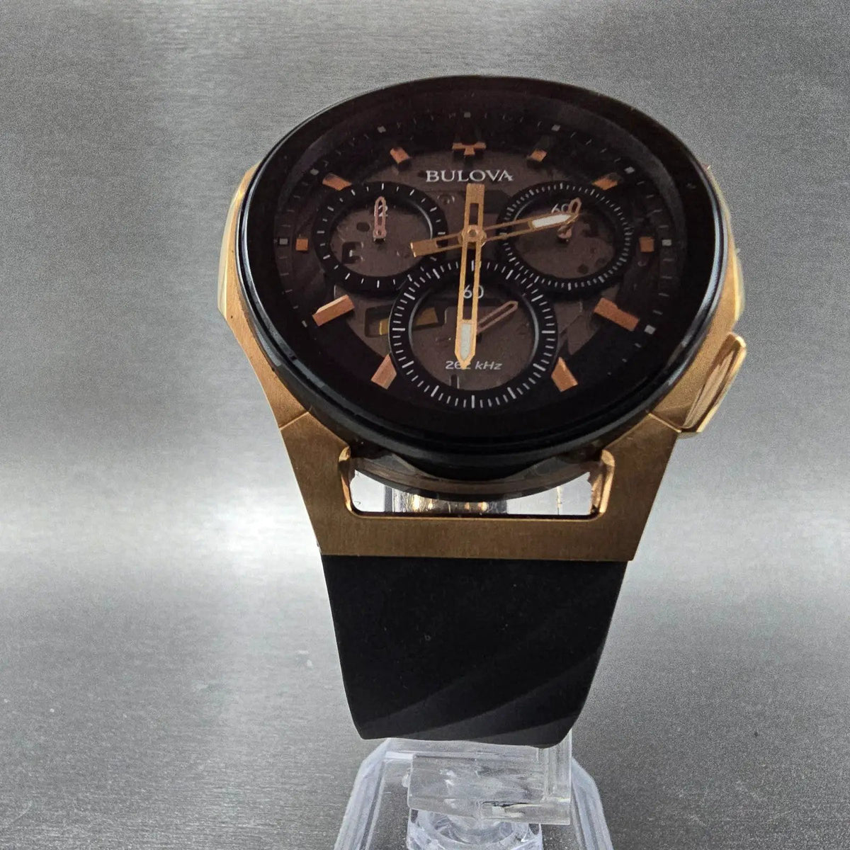 Bulova CURV Chronograph Watch Men 44mm Black Dial Roes Gold 98A185 PARTS6