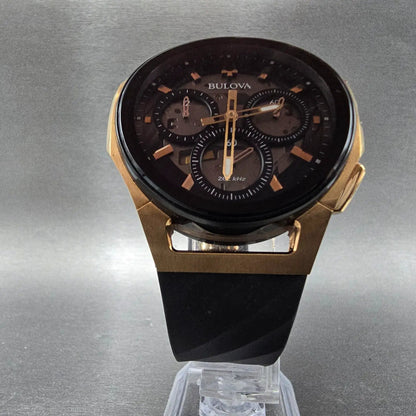 Bulova CURV Chronograph Watch Men 44mm Black Dial Roes Gold 98A185 PARTS6
