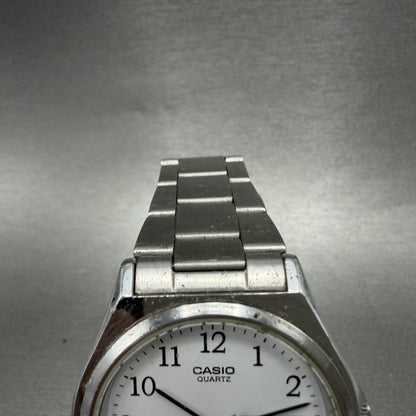Casio Watch Men 36mm White Dial Silver Tone Daydate Round MTP1240 New Battery4
