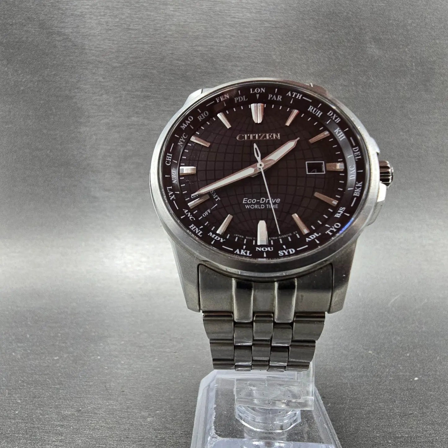 Citizen Eco-Drive World Time Watch Men 41mm Black Dial Steel Date Round  Runs5