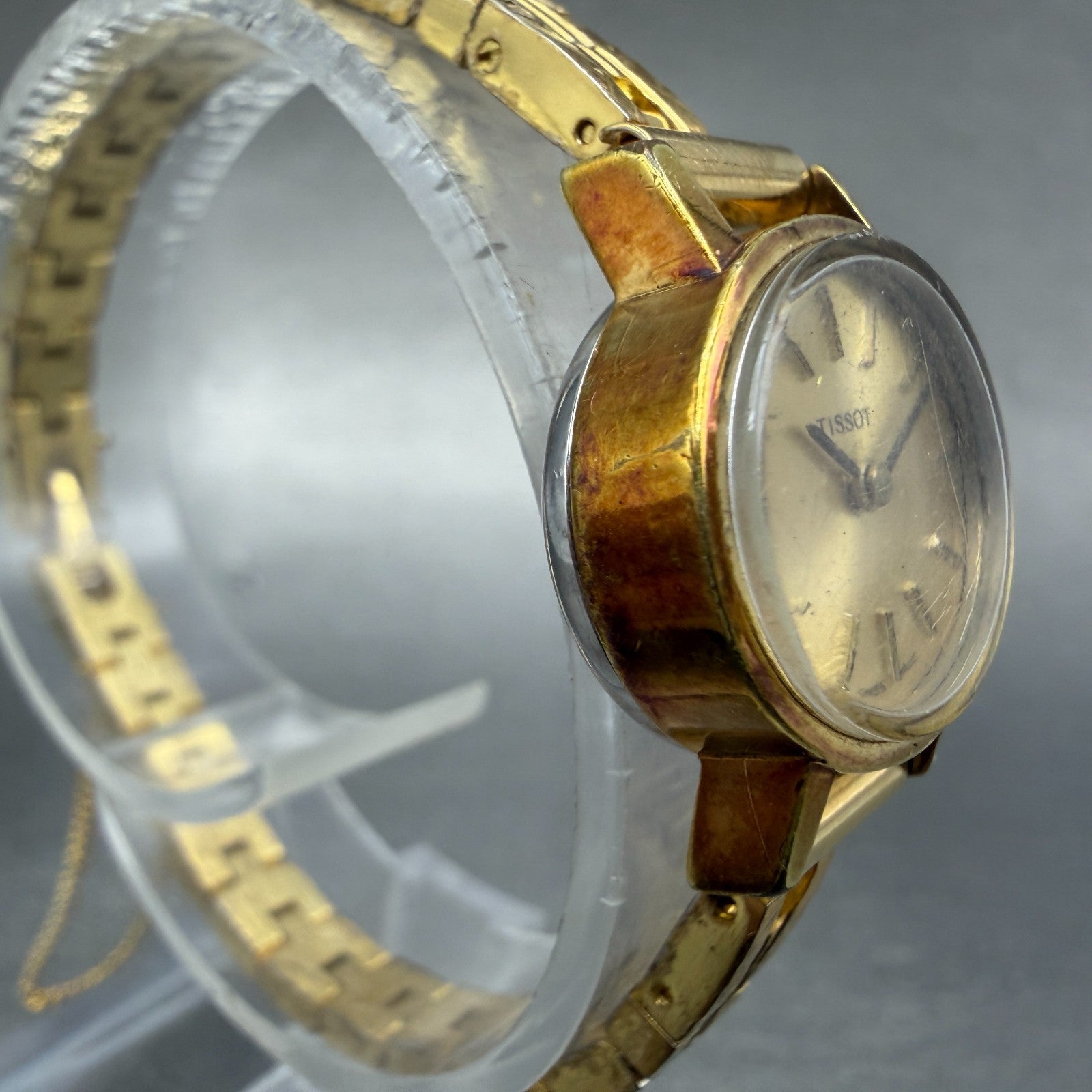 Tissot Watch Women 23mm Gold Dial Gold Plated Manual Wind Runs Oval PARTS!!!!!!!3