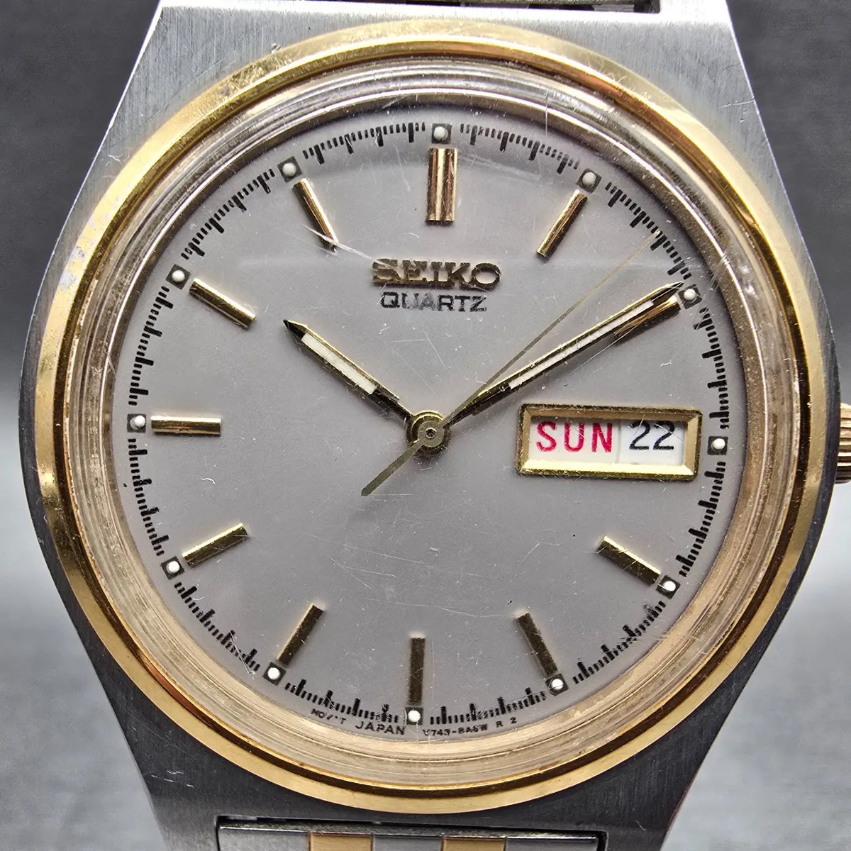 Seiko Watch Men 37mm Silver Dial Silver Tone Daydate Round V743-8A20 New Battery1