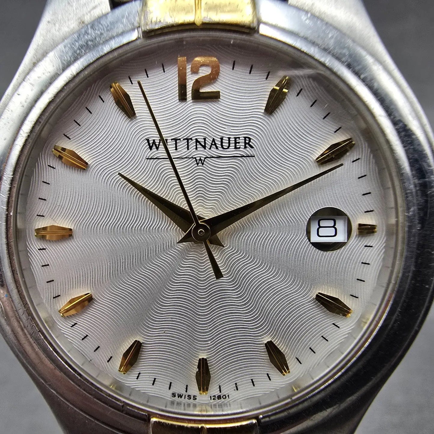 Wittnauer Watch Men 35mm White Dial Two Tone Date Round 12B01 New Battery1