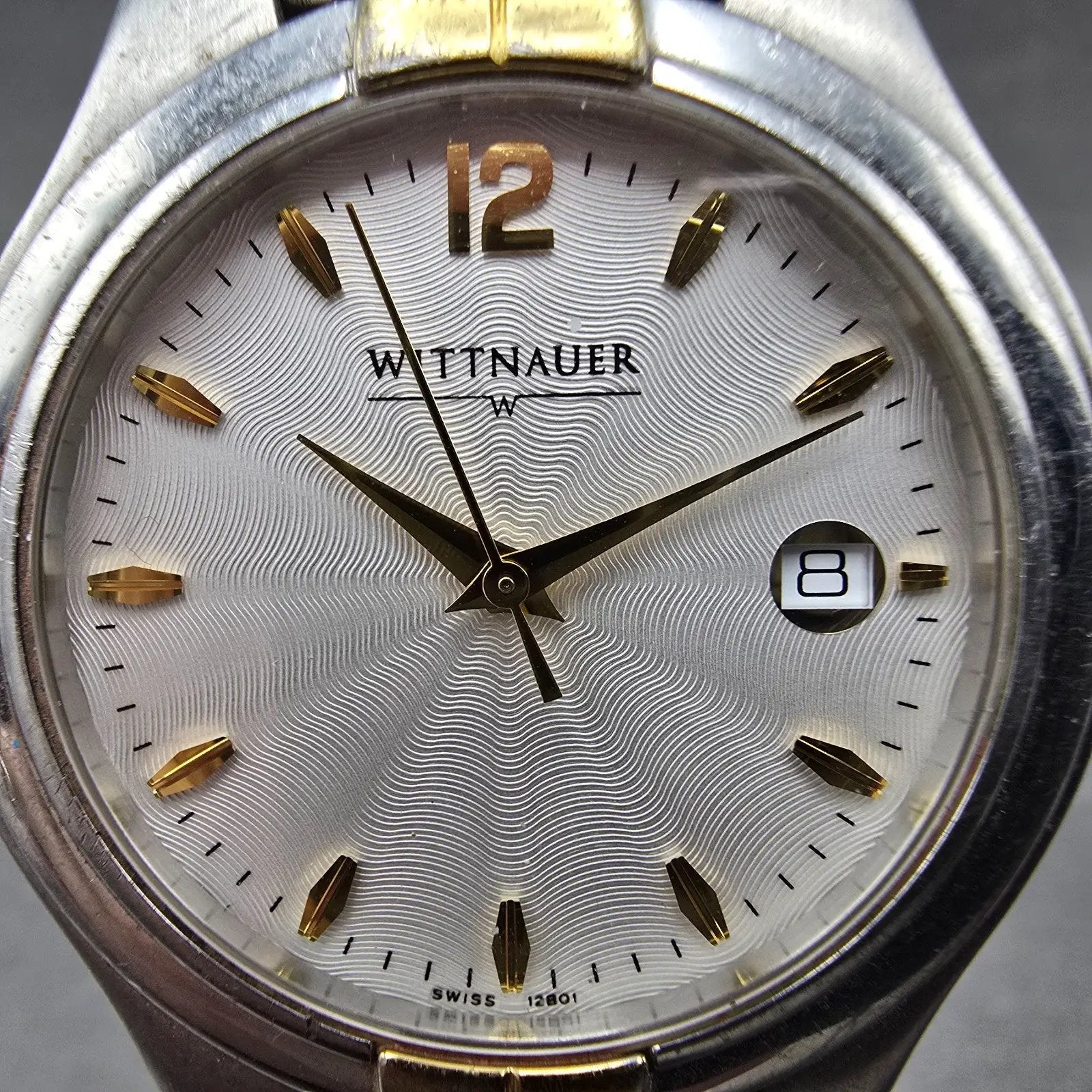 Wittnauer Watch Men 35mm White Dial Two Tone Date Round 12B01 New Battery1