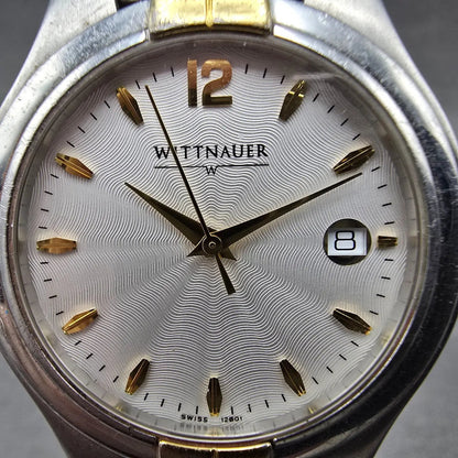 Wittnauer Watch Men 35mm White Dial Two Tone Date Round 12B01 New Battery1