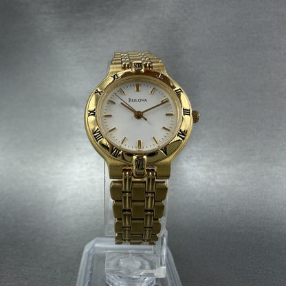Bulova Watch Women 25mm White Dial Gold Tone Round 97T44 New Battery5
