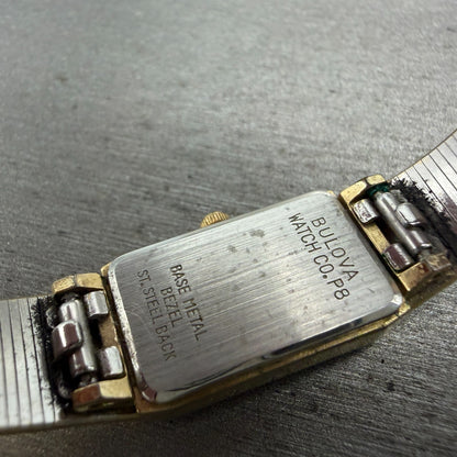 Bulova Tank Watch Women 13mm Champagne Dial Gold Tone Rdctangle 92T75 NewBattery9
