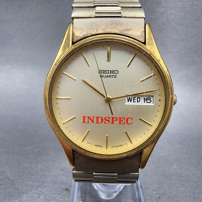Seiko Watch Men 34mm Champagne Dial Gold Tone Daydate Round New Battery B4560