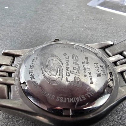 Fossil Dive Watch Men 40mm Green Dial Silver Tone Daydate Round New battery9