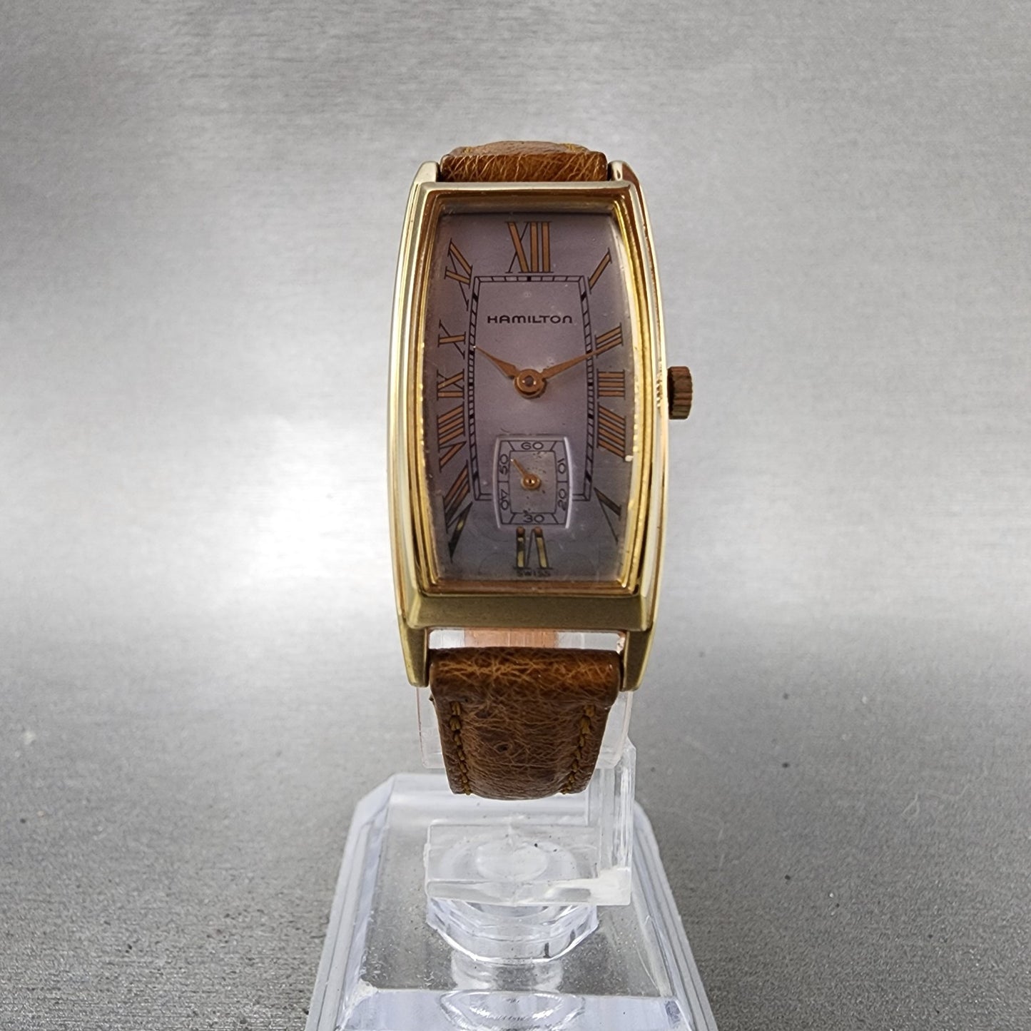 Hamilton Tank Watch Women 18mm Gray Dial Gold Tone Rectangle New Battery5