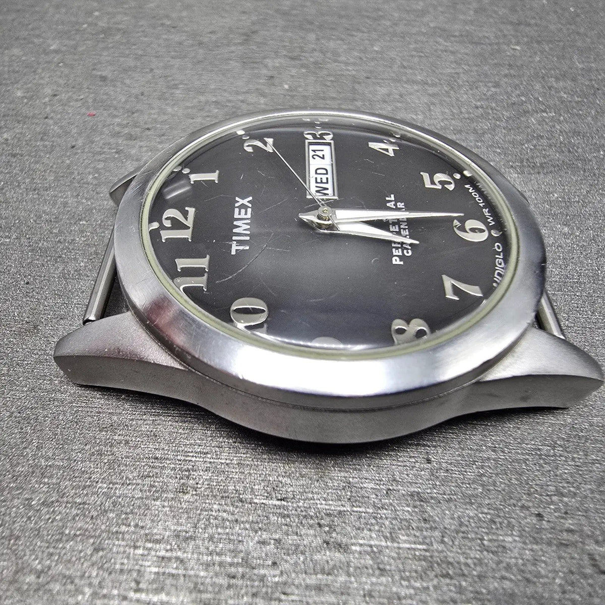 Timex Prepetual Calendar Watch Men 37mm Gray Dial Silver Tone Daydate PARTS4