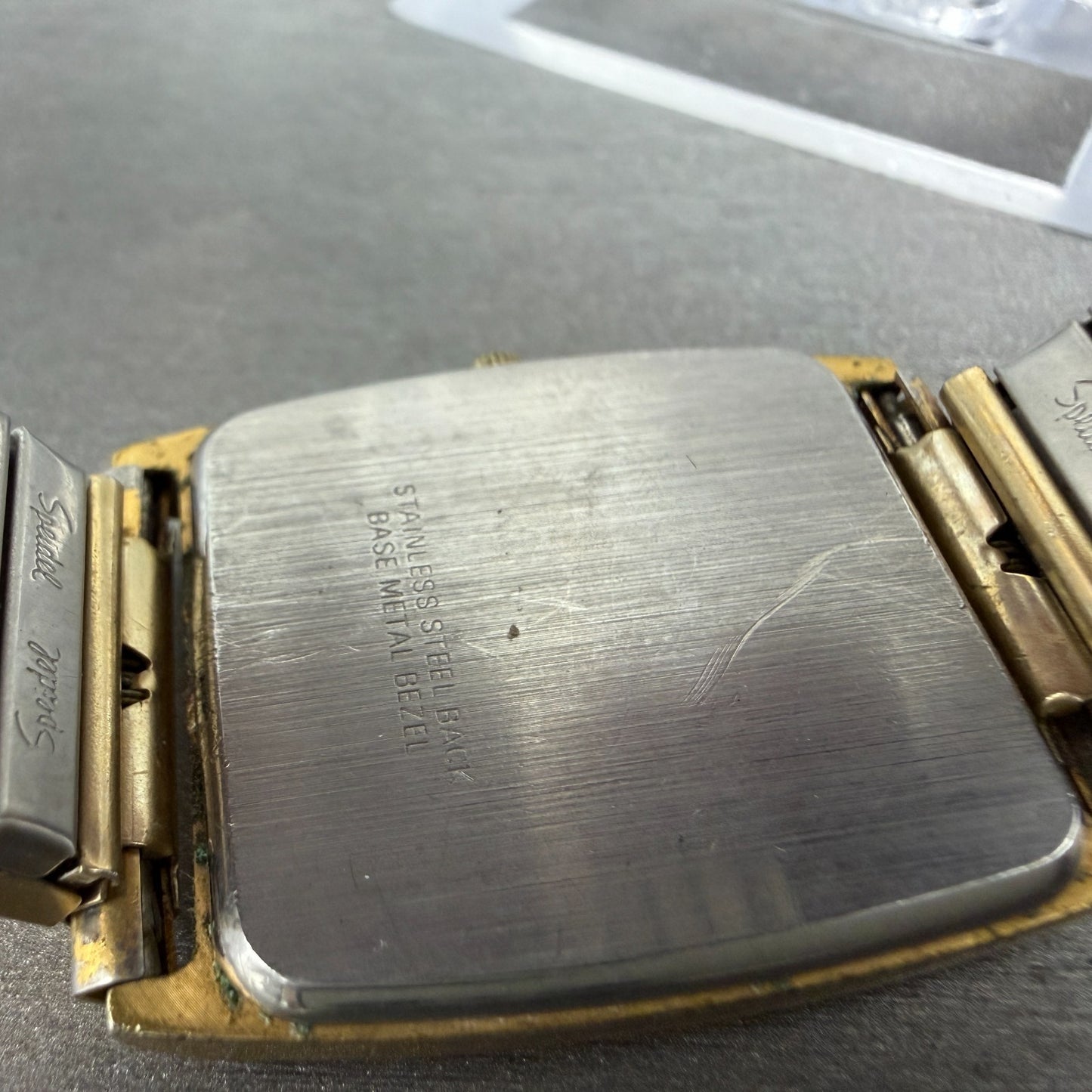 Wittnauer Tank Watch Men 27mm Gold Dial Gold Tone Rectangle Diamond Marker PARTS10