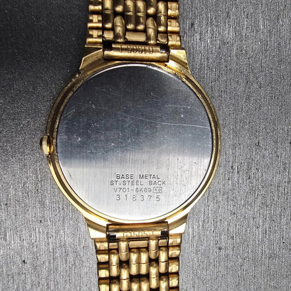 Seiko Watch Women 34mm Black Dial Gold Tone Round V701-6K69 New Battery10