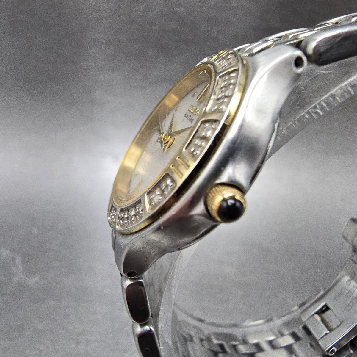Citizen Eco-Drive Lucca Watch Women 25mm MOP Dial Two Tone Date Diamonds Runs JP2