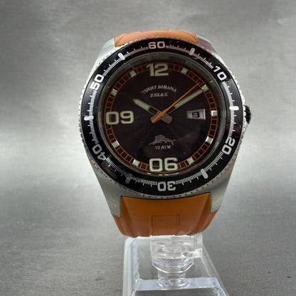 Tommy Bahama Relax Dive Watch Men 43mm Black Dial Steel Date Round New Battery5