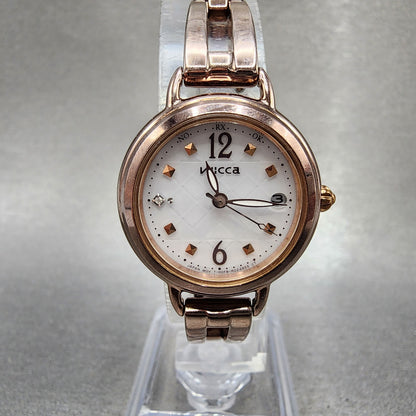 Citizen Wicca Watch Women 25mm White Dial Rose Gold Tone Date Round Atomic Runs0