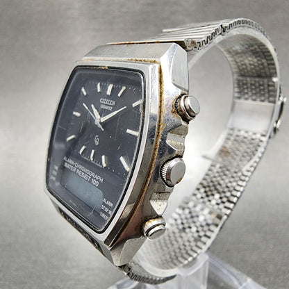 Citizen CQ Analog Digital Watch Men 35mm Black Dial Steel Rectangle READ!!! Runs