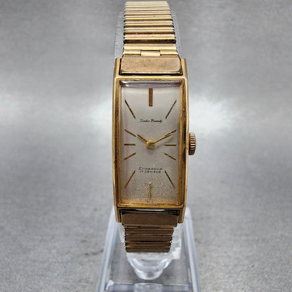 Seiko Beauty Tank Watch Women 15mm Silver Dial Gold Tone Manual 5506 Runs0