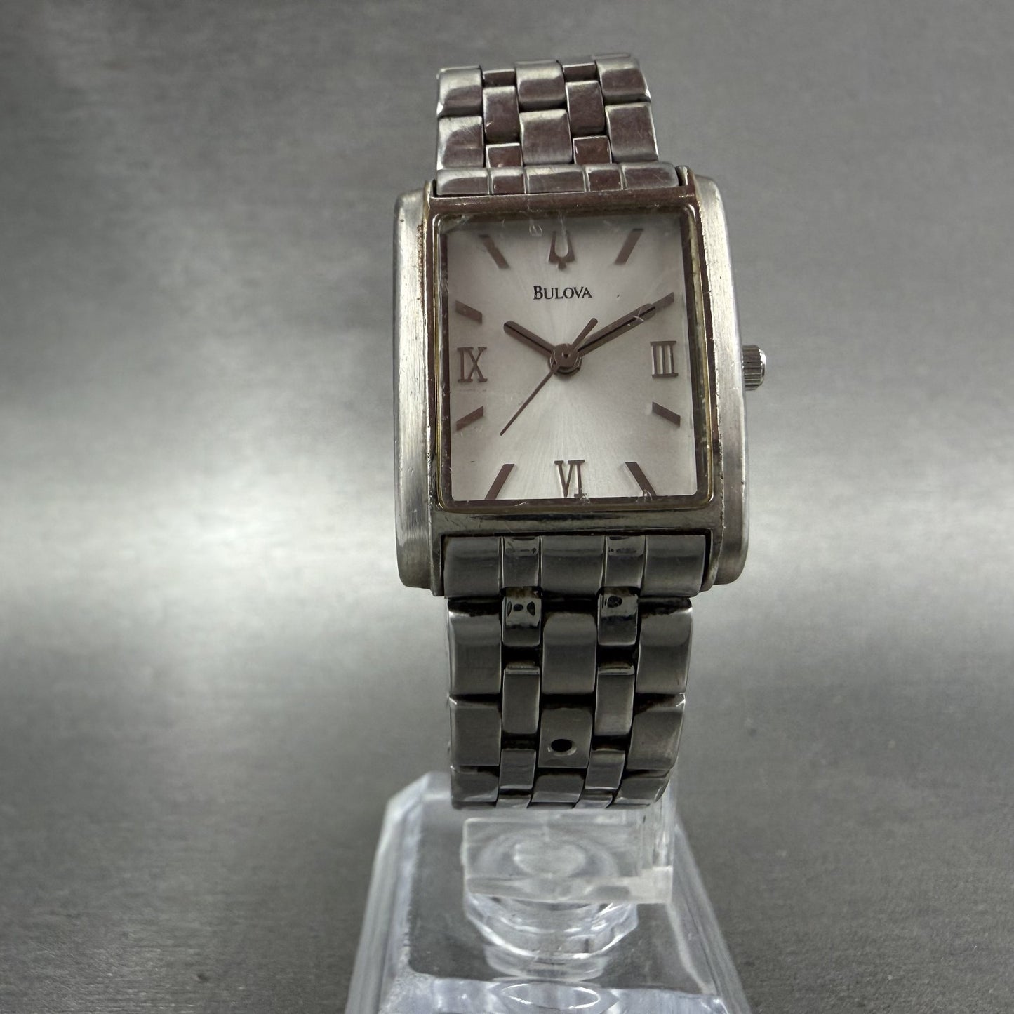 Bulova Tank Watch Women 22mm White Dial Silver Tone Rectangle 96L006 New Battery5
