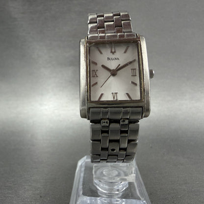 Bulova Tank Watch Women 22mm White Dial Silver Tone Rectangle 96L006 New Battery5