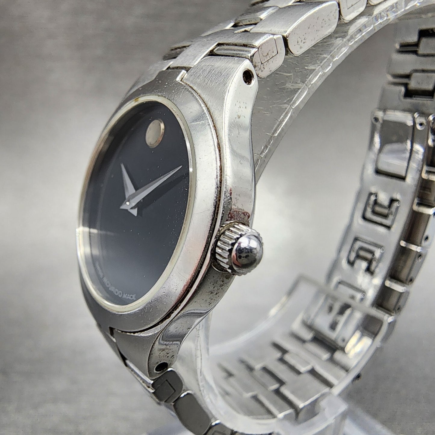 Movado Juro Watch Women 24mm Black Dial Steel Round 84 E4 1844 New Battery2