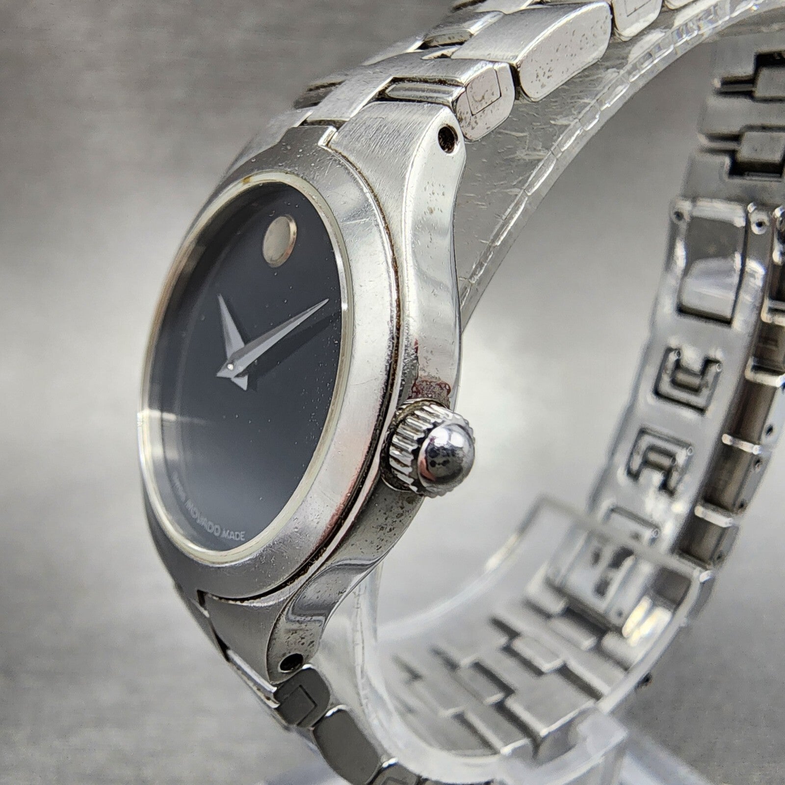 Movado Juro Watch Women 24mm Black Dial Steel Round 84 E4 1844 New Battery2
