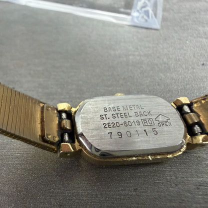 Seiko Tank Watch Women 13mm Champagne Dial Gold Tone 2e20-6019 New Battery UJH9