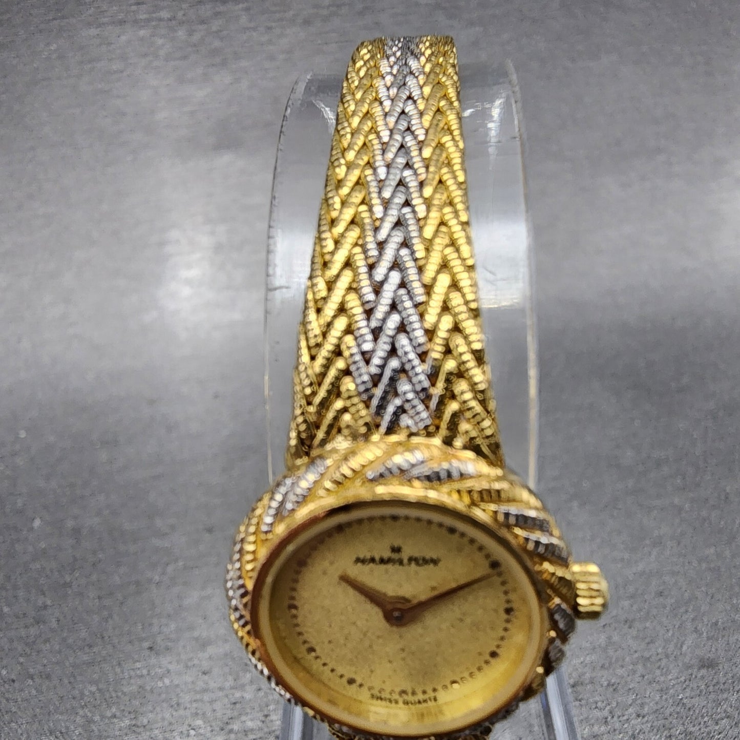 Hamilton Watch Women 19mm Gold Dial Two Tone Round Mesh Band  New Battery4