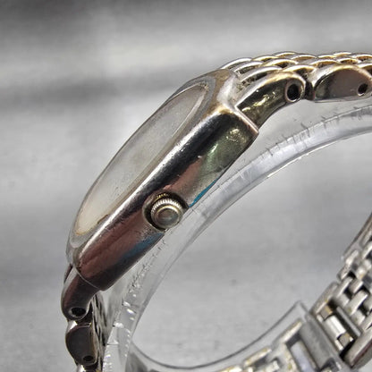 Seiko Watch Women 17mm White Dial Two Tone Rectangle 1N00-6E20 New Battery VTG2