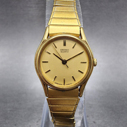 VTG Seiko Watch Women 21mm Gold Dial Gold Tone Round 2C21-0029 New Battery