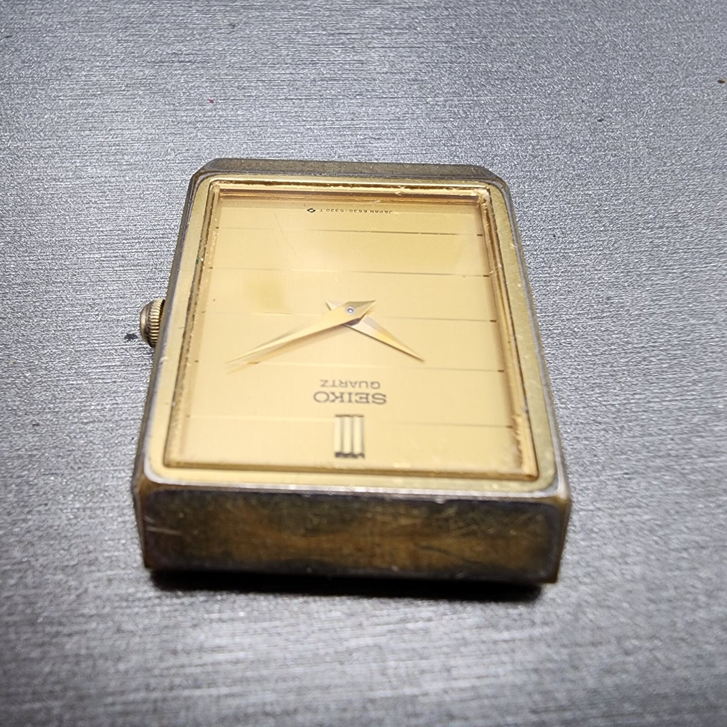 Seiko Tank Watch Men 25mm Gold Dial Gold Tone Rectangle 6530-5199 PARTS