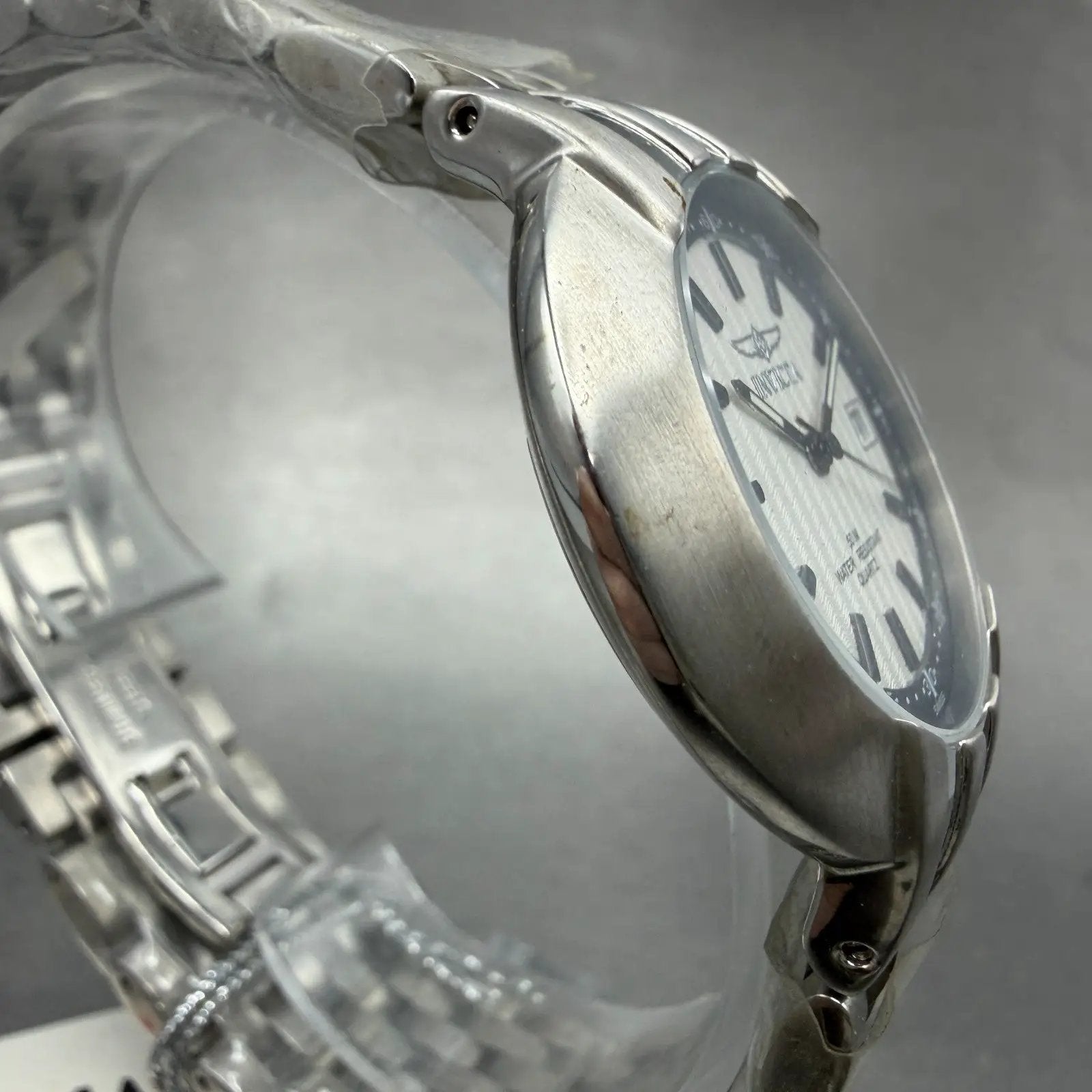 Invicta Watch Men 37mm Silver Dial Silver Tone Date Round 9637 new Battery3