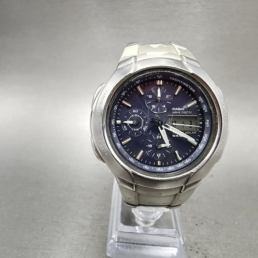 Casio Waveceptor WVA500J Watch Men 43mm Blue Dial Steel Analog Digital Works0