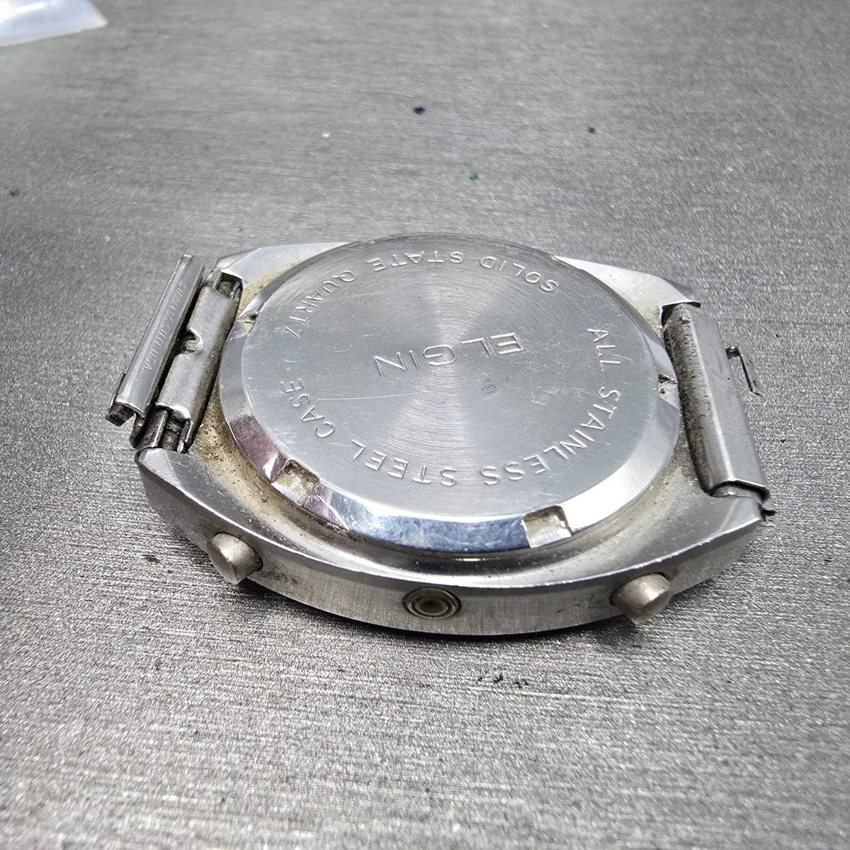 Elgin LCD Watch Men 32mm Blue Dial Stainless Steel Vintage Quartz Digital PARTS10