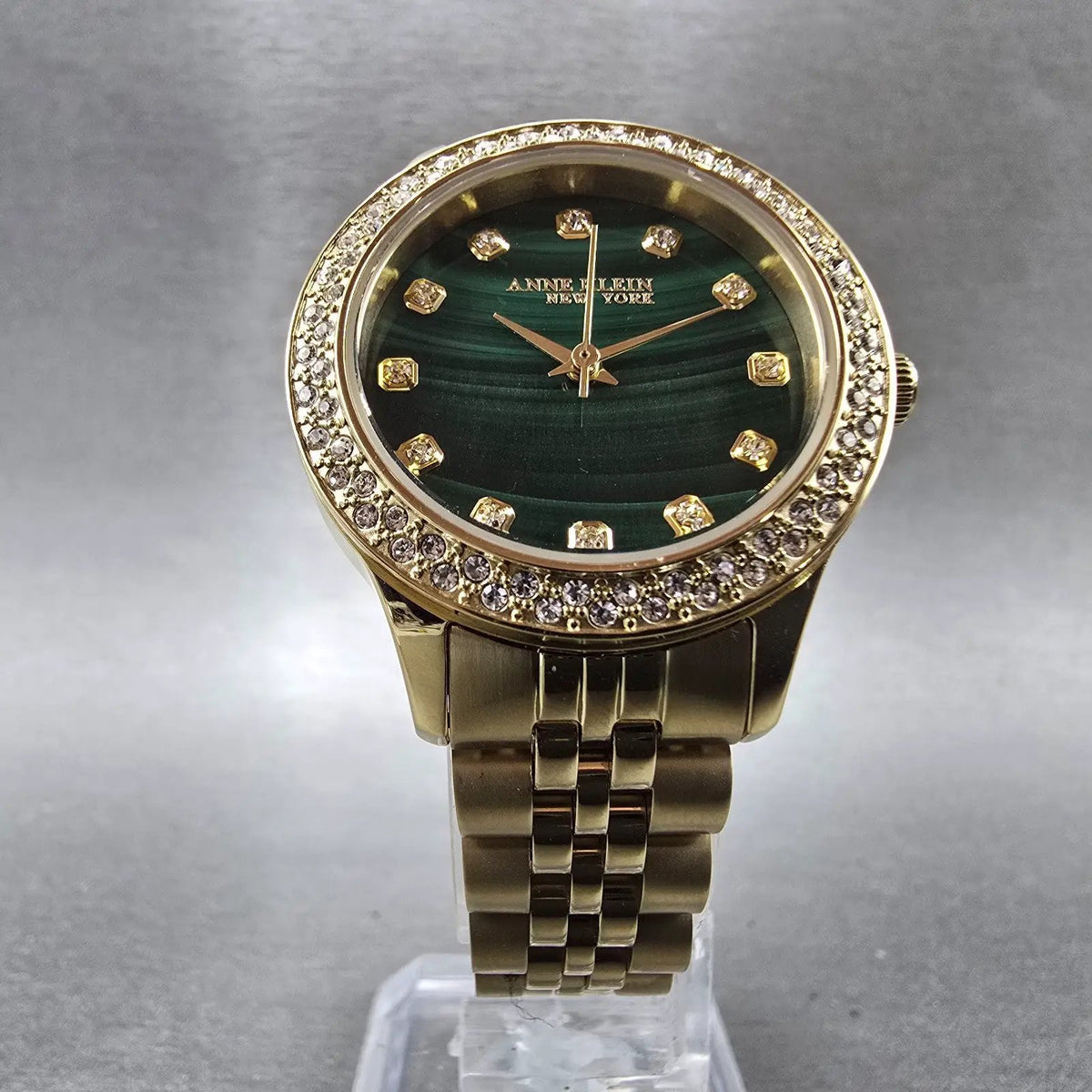 Anne Klein Watch Women 30mm Green Malachite Dial Gold Tone Round New Battery6