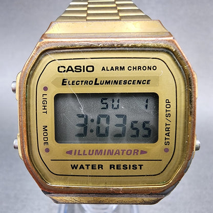 Casio Illuminator Watch Men 36mm Digital Gold Tone Alarm Chrono A168 New Battery1