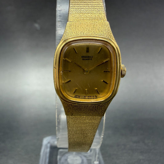 Seiko Watch Women 16mm Champagne Dial Gold Tone Square 2C20-5770 New Battery0