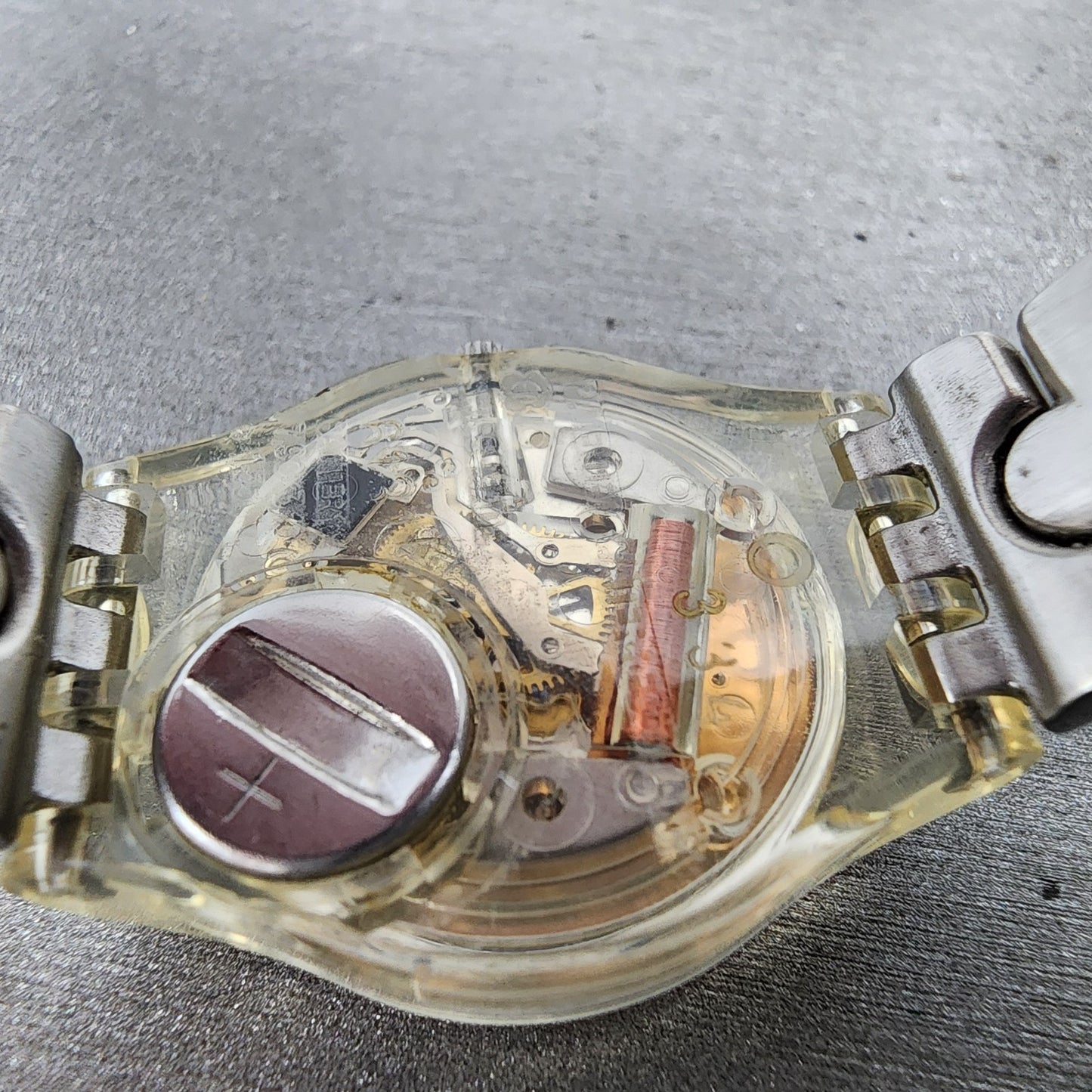 Swatch Watch Women 25mm Silver Dial Clear Case Round New Battery9