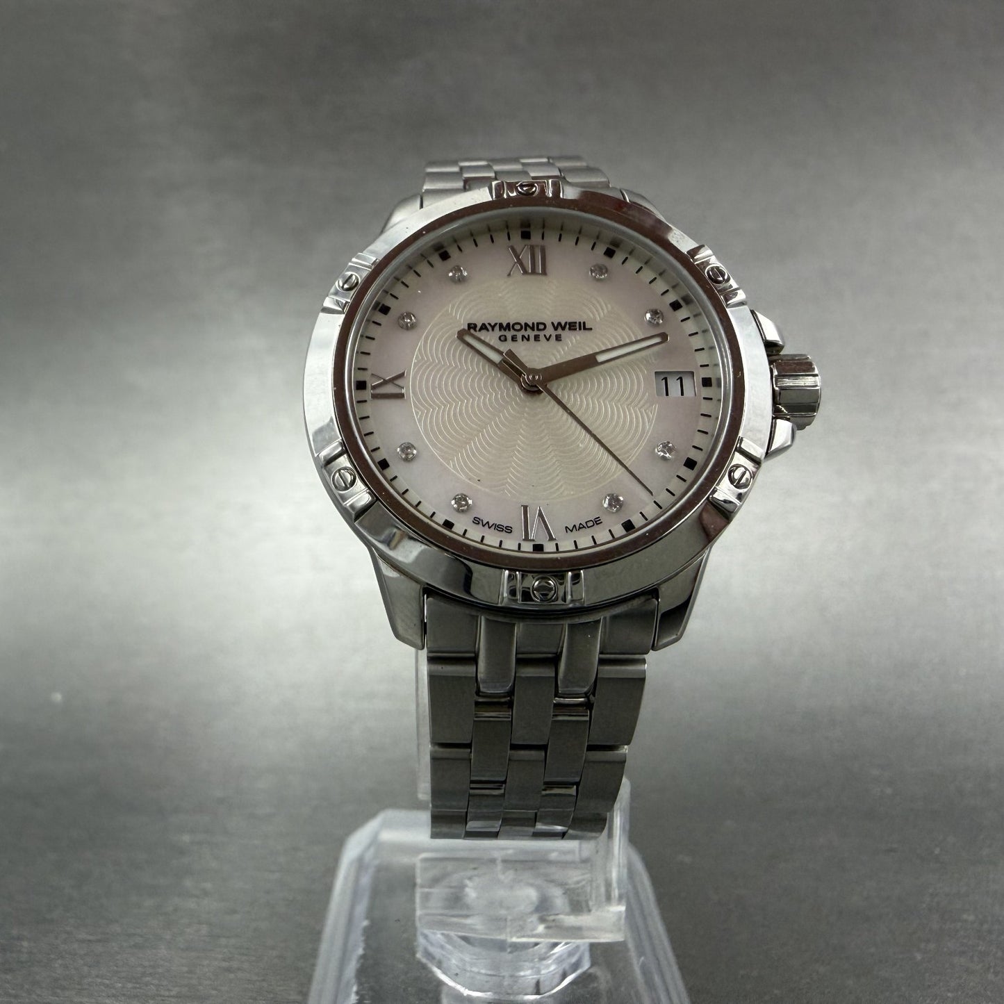 Raymond Weil Tango Watch Women 30mm MOP Dial Steel Diamonds 5960 New Battery5