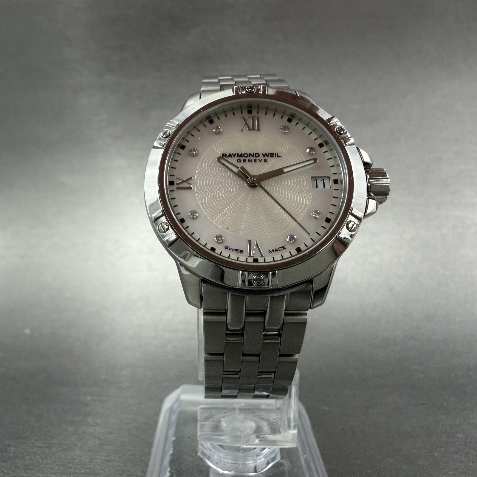 Raymond Weil Tango Watch Women 30mm MOP Dial Steel Diamonds 5960 New Battery5