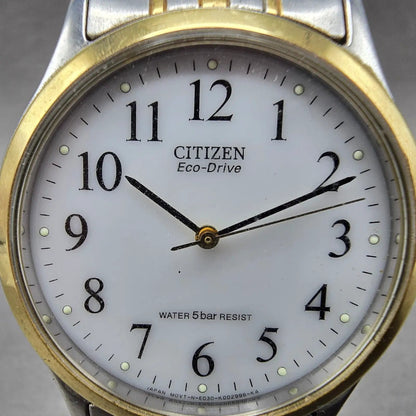 Citizen Eco-Drive Watch Men 35mm White Dial Two Tone Bracelet E030-K001676 Runs1