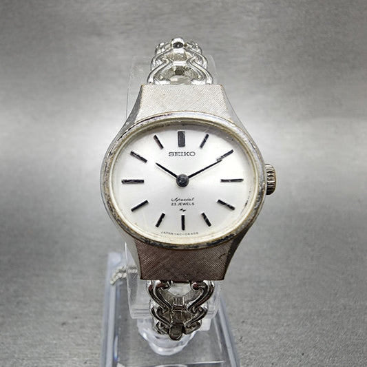 Seiko Special Watch Women 22mm White Dial Gold Plated Manal Wind Oval Runs0